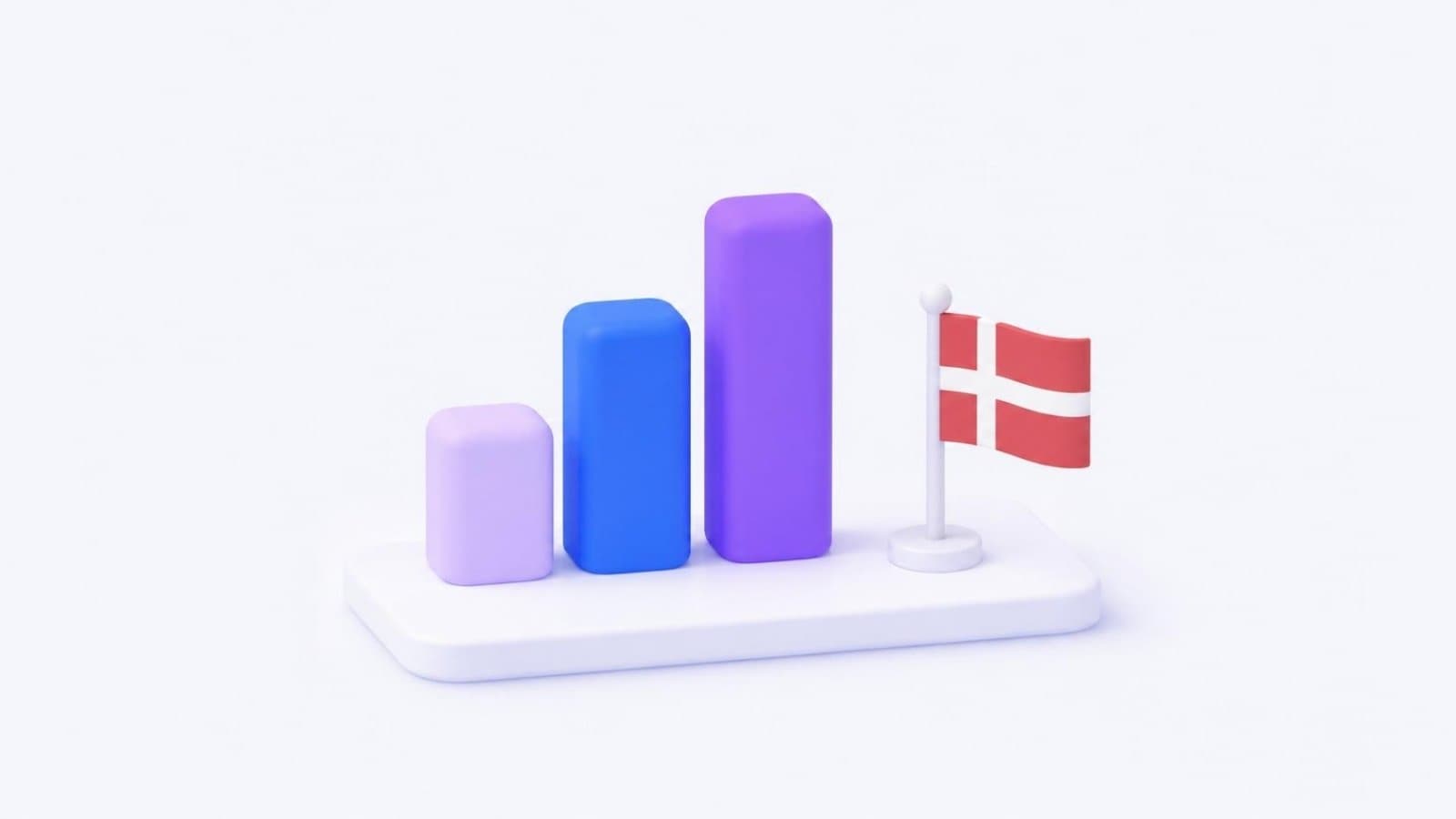 Søjler i lilla, blå og violet, der vokser, ved siden af et lille dansk flag